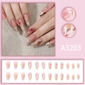 Almond-shaped press-on nails with watercolor rose floral design and pink gradient art - A3203 Glue Style