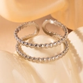 Silver stainless steel double-layer open ring with distinctive beaded texture design - Steel Color 89