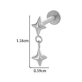 Titanium piercing jewelry featuring a double star pendant and flat back stud design - Double Star Dangle Style (T2535-4# Silver)
