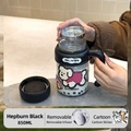 850ml high borosilicate black glass water bottle with detachable tea strainer and handle - Black 800ml (Low Filter) + Dog Sticker