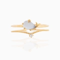 Anello balena dorato con pietra preziosa azzurra e accenti in zircone brillante - US 7 / Stile Balena Dorata (JZ00179)