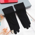 Women's black sun protection cotton gloves with touchscreen fingertips and non-slip grip - One Size / Black
