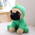 Shar Pei plush toy wearing green dinosaur hoodie costume with soft fabric detail - Green Dinosaur