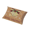 Brown kraft paper pillow gift box featuring festive Christmas bells and holly patterns - Christmas Bells