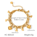 Detail view of double-layer gold heart bracelet with dimensions 17.5cm plus 5.5cm extension - Double Chain Gold Heart Pendant Bracelet (HC-B20110)