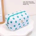 Quilted blue floral cosmetic bag 18x10x10cm pillow shape with zipper closure - Blue Pillow Pouch