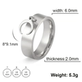 6mm silver titanium steel ring with crescent moon pendant and technical size specifications - US 7 / Steel