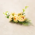 Bohemian pale yellow rose hair comb with green leaves and silver metal pin for weddings - FS04-1 Yellow