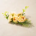 Bohemian pale yellow rose hair comb with green leaves and silver metal pin for weddings - FS04-1 Yellow