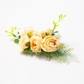 Bohemian pale yellow rose hair comb with green leaves and silver metal pin for weddings - FS04-1 Yellow