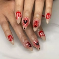 Handmade Halloween almond press-on nails with red dripping blood and spider motifs - K076【24pcs】 / Boxed (jelly Gel + Granules)