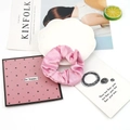 Pink satin scrunchie presented on a white plate with aesthetic props and natural lighting - 18#-Peach Pink