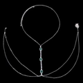 Silver body chain with emerald-cut green crystals and sparkling tassel detail - Silver-Green