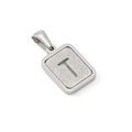 Polished silver stainless steel rectangle pendant with frosted letter T design - Letter T Style / Steel