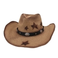 Chapeau de cow-boy en paille avec motif étoile et bande à boucle argentée pour le soleil - Pentagramme à Gradient (CM0285) / Chameau