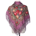 Ethnic style floral shawl with red roses and paisley print on purple background - Dusky Pink