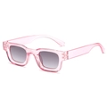 Pink translucent rectangular sunglasses with grey gradient lenses in a retro jelly style - Pink Frame Grey Lens