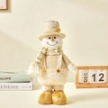 Standing plush Christmas snowman doll in champagne gold with retractable legs and tall hat - Fixed Leg Snowman