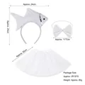 White three-piece fish costume set with sequined headband, bowtie, and tulle skirt - 3D White Goldfish Headband + Bowtie + White Star Tutu Skirt Set