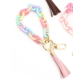 Pastel acrylic link chain keychain with pink leather tassel and golden lobster clasp - Multicolor (Small Round Clasp)