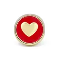 Round gold metal bead with red enamel finish and raised heart detail for bracelets - Heart / Red