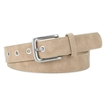 Cintura da donna in finto camoscio beige con fibbia quadrata argento e occhielli - Cachi
