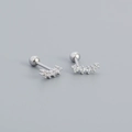 S925 sterling silver curved bar stud earrings with clear diamonds and ball screw backs - 925 Silver / White Gold