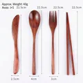 Dark nanmu wood cutlery set including spoon fork knife and chopsticks with size labels - No-Wrap Spoon Fork Knife Chopsticks