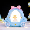 Blue carriage night light with pink bow and praying girl figure, warm LED glow - Girly Style / 990-5 Pumpkin Carriage Light / Blue