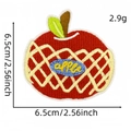 Red apple embroidered patch with yellow text 6.5cm iron-on applique for clothing - Size 6