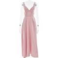 Rosa Satin-Maxikleid mit V-Ausschnitt und rückenfreiem Design auf einer Schneiderpuppe - S / Rosa