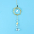 Detailed view of suncatcher with golden crescent moon and clear crystal prism pendants - Citrine