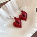 Exquisite 3D red heart strawberry earrings with silver hoops in a shell container - 68# Silver Earring Post - Red