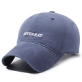 Vintage washed navy blue cotton baseball cap featuring white GOYENRAT embroidery - Light Blue