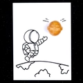 Golden planet-shaped natural crystal stone on creative astronaut healing card design - Topaz