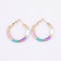 Colorful enamel hoop earrings with gold-plated finish in pink, blue, and purple segments - Colorful