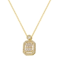 Luxurious gold necklace with rectangle geometric pendant paved with white zircon stones - Gold White Zircon Necklace