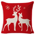 Christmas reindeer silhouette and snowflake pattern on red linen pillowcase - A-39