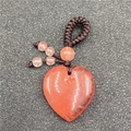 Pink rose quartz heart pendant with brown woven cord and decorative beads - Watermelon Red (Synthetic)