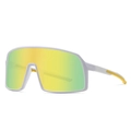 White matte sports sunglasses with yellow-green gradient mirrored lens and non-slip arms - White Frame Gold Mirror Lens
