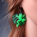 Vibrant green frog and leaf layered acrylic drop earrings for Halloween style - Frog Leaf