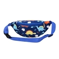 Kids navy blue waist bag with colorful cartoon dinosaur prints and adjustable strap - Dinosaur Style Deep Blue
