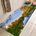 Detailed top view of a flannel runner rug featuring an autumn forest lake reflection scene - 40x60cm / Autumn Riverside (Style 5)
