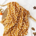 Ginger yellow muslin baby blanket with white leaf print, soft cotton gauze wrap - Ginger White Leaf