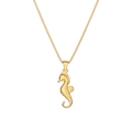 Minimalistische gouden zeepaardje hanger ketting voor heren en dames op witte achtergrond - 45+5cm / Goud