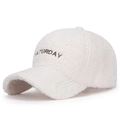 Gorra de béisbol de lana de cordero blanca con bordado Saturday para invierno - Ajustable / Beige Claro