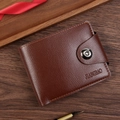 Cartera de hombre en cuero marrón oscuro con cierre magnético y el logotipo JIANGBAO - Marrón