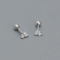 Ohrstecker aus S925 Sterlingsilber mit drei kleinen Kristallen im Kleeblatt-Design - 925er Silber / Platiniert - Weißer Zirkon