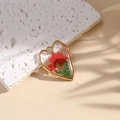 Red dried flower preserved in heart-shaped resin earrings with golden metal frame - Style 6-Red Dried Flower Large
