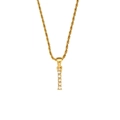 Elegant gold rope chain necklace featuring a vertical bar pendant with five white zircons - Letter I